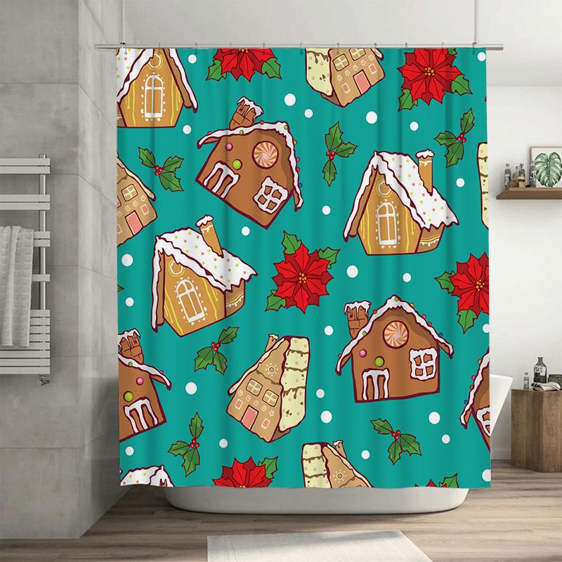 TU Christmas Shower Curtain Festive Holiday Decor Winter Village Pattern Waterproof Bathroom Decor Festive Home Xmas Holiday Gif 90x180cm35x71in