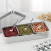 Stainless Steel Seasoning Box with Lid and Spoons 3 Compartment Condiment Storage Container Square Design Durable