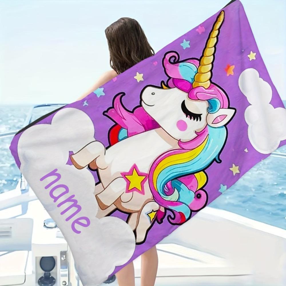 Kids Unicorn Beach Towel, Super Absorbent Quick Dry Microfiber Towel, Cute Cartoon Unicorn Print Sandproof Blanket for Girls