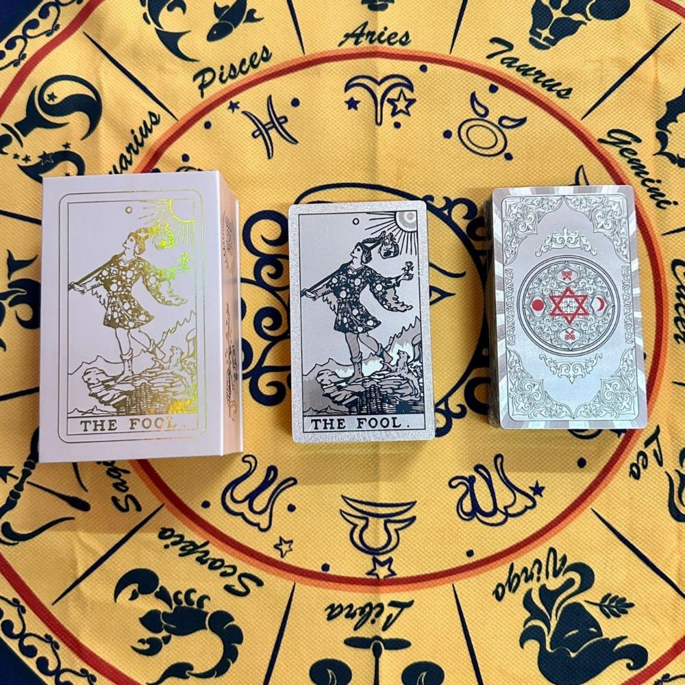 Hexagram Gold Foil Tarot Cards with Rose Pattern, 78 Cards Rider Tarot Deck 12*7cm, with Paper Instruction Guide