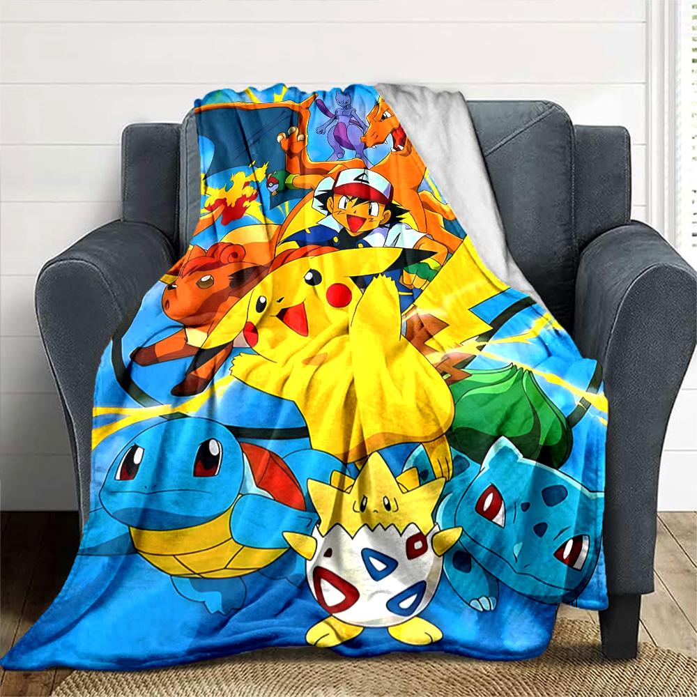 Pikachu Friends Adventure Flannel Blanket Super Soft Warm Cozy Blanket For Sofa Bed Office Travel Allseason Home Decor Gift