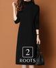 SECOND ROOTS Simple Knit High Long Tight Business Work Dress, Neck, Sleeves, Fit, Adult, Fall/Winter, Casual, Wear, Black, 5A-R05-BKM