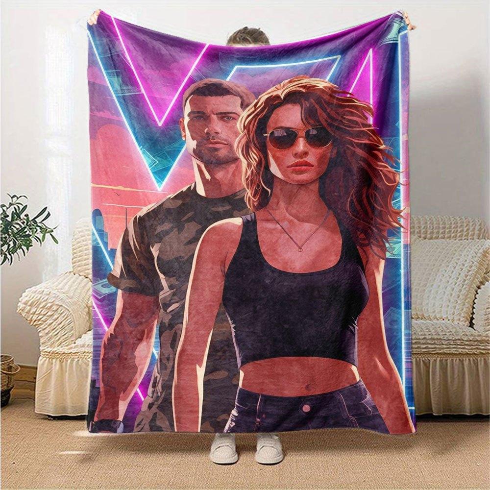 1pc Grand Theft Auto Soft Flannel Blanket with Designer Print A cozy blanket for all seasons, perfect for the couch, bed, office