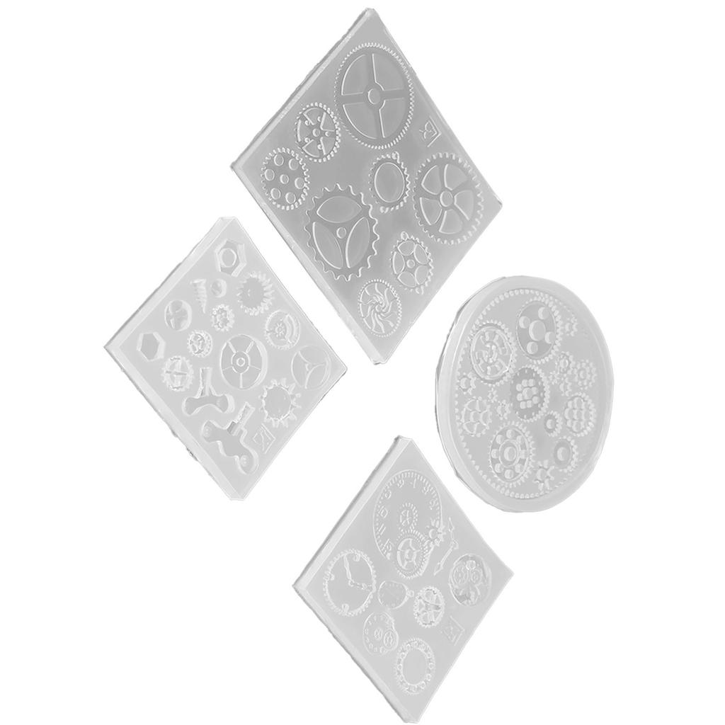 4pcs Set Gear Shape 3D Chocolate Cake Fondant Silicone Mold DIY Resin Jewelry Pendant Decortion