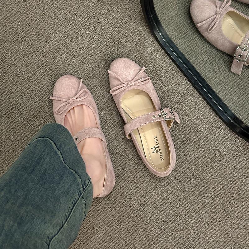 Fashion Shoes Woman 2025 Bow-Knot Female Footwear Shallow Mouth New Retro Butterfly Summer Dress Flock Flat Spring Butterfly-knot Mary