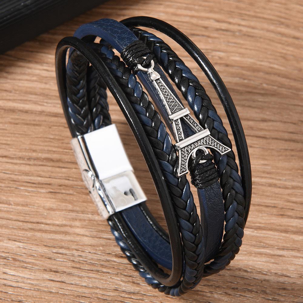 

Retro Eiffel Tower Multi-Layer Leather Men s Bracelet темно-синий