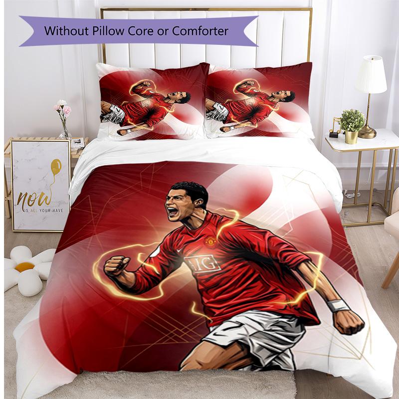 Set Lenzuola Stampate Cristiano Ronaldo 3 Pezzi Copriletto Accogliente Traspirante come Regalo per Inaugurazione Casa o Festa