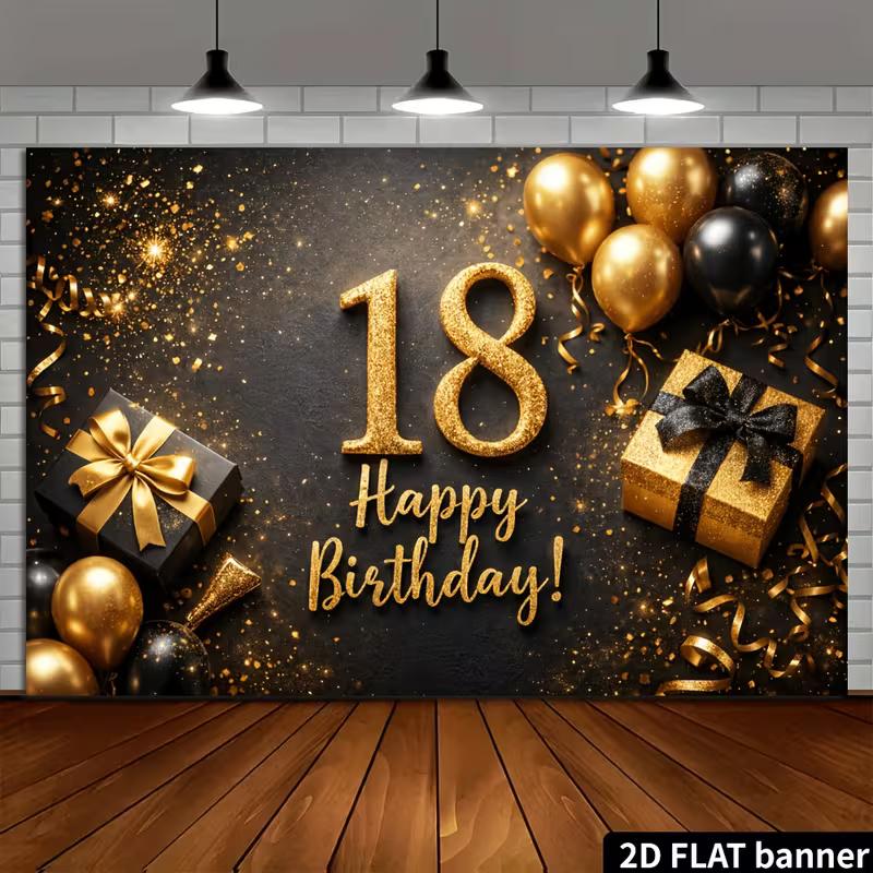 Arazzo da Parete 2D Oro Nero per il 18° Compleanno