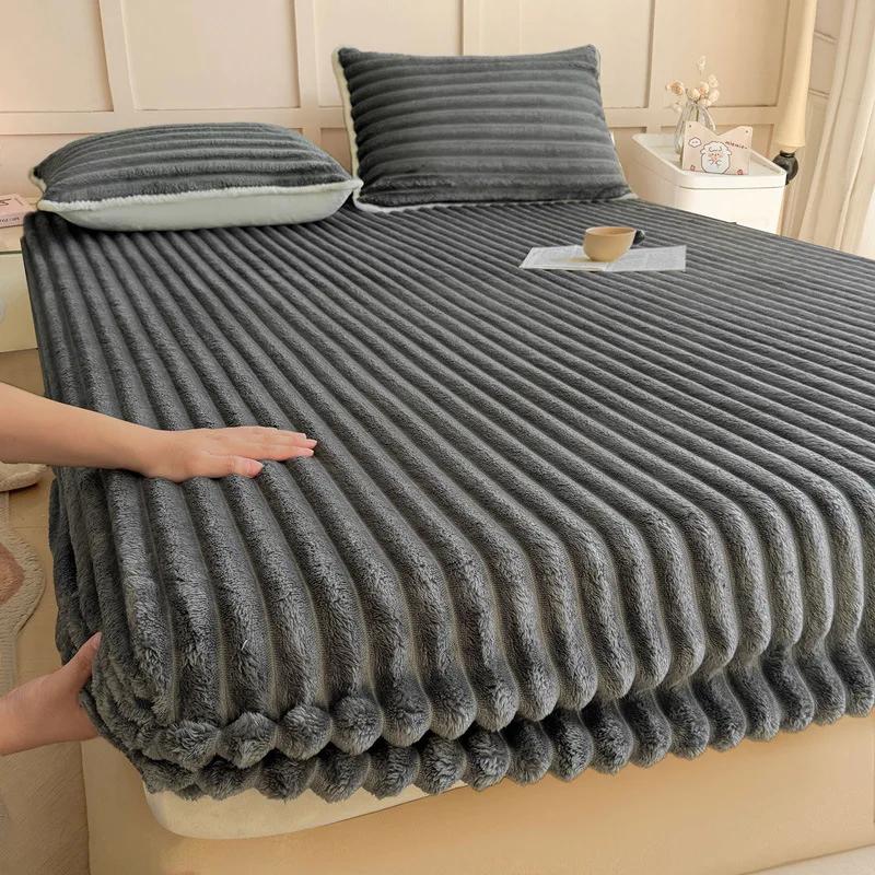 

Autumn Winter Thicken Elastic Fitted Sheet Fully Wrapped Printed Fluffy Plush Fitted Bed Cover Furniture Protector Bedroom Decor 120x200cm