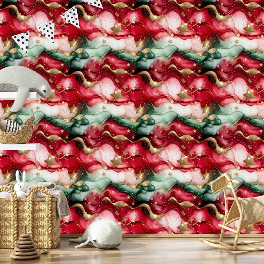 Ink Red, Coral and Green Wallpaper for Living Room and Bedroom 50x1000