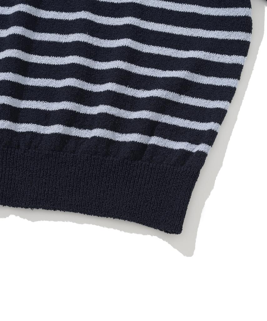 KNITTED (W) Boucle Stripe Collar Knit Navy