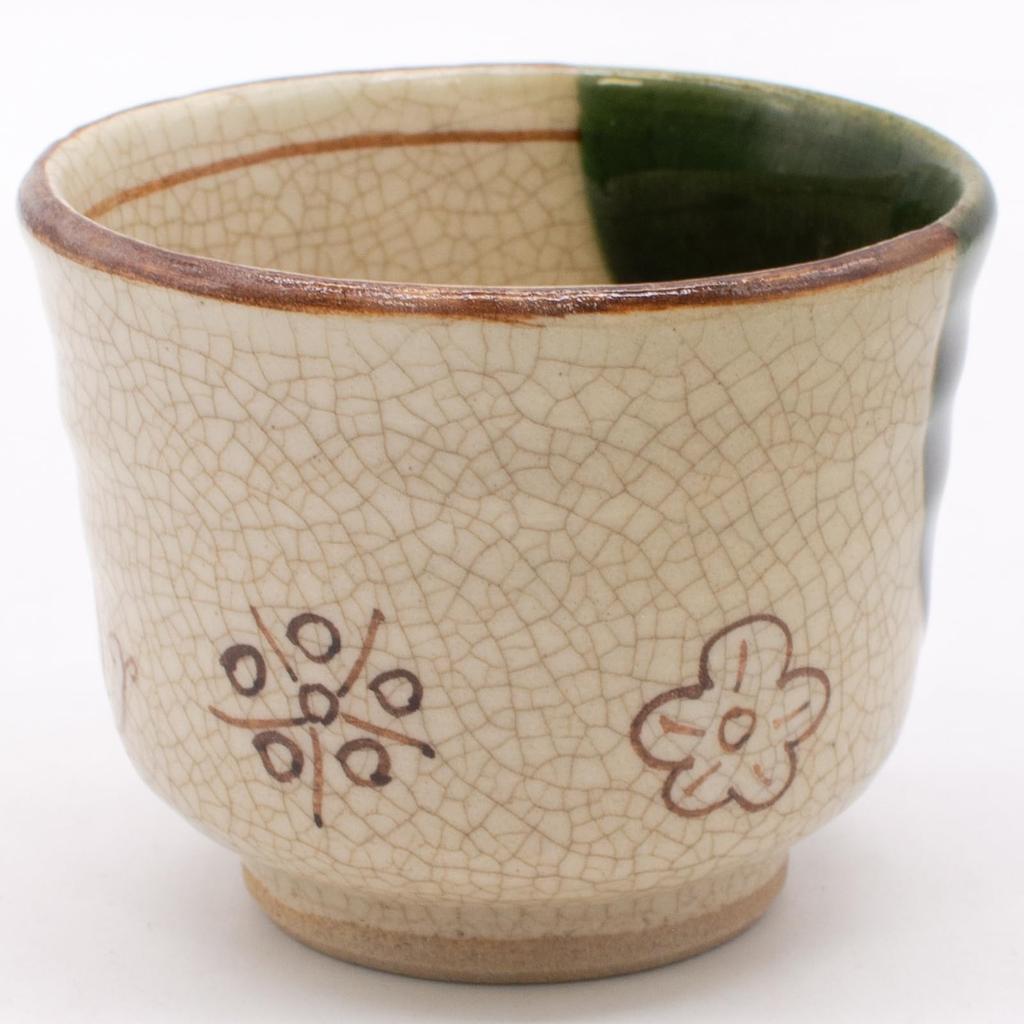 Seto Ware Oribe Kabak Tasarımı Çap x Yükseklik Kapasite Mikrodalga ve Bulaşık Makinesi Yapımı Ürün Çay Fincanı/Sencha Kasesi, 7.5cm 6.5cm, 150ml, Yeşil, Güvenli,