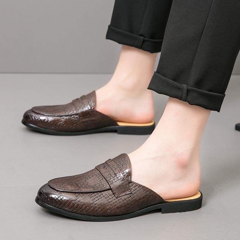 New Arrival Men Brown Black Half Slippers Driving Shoes Male Casual Mules Moccasins Breathable Loafers Zapatos Hombre