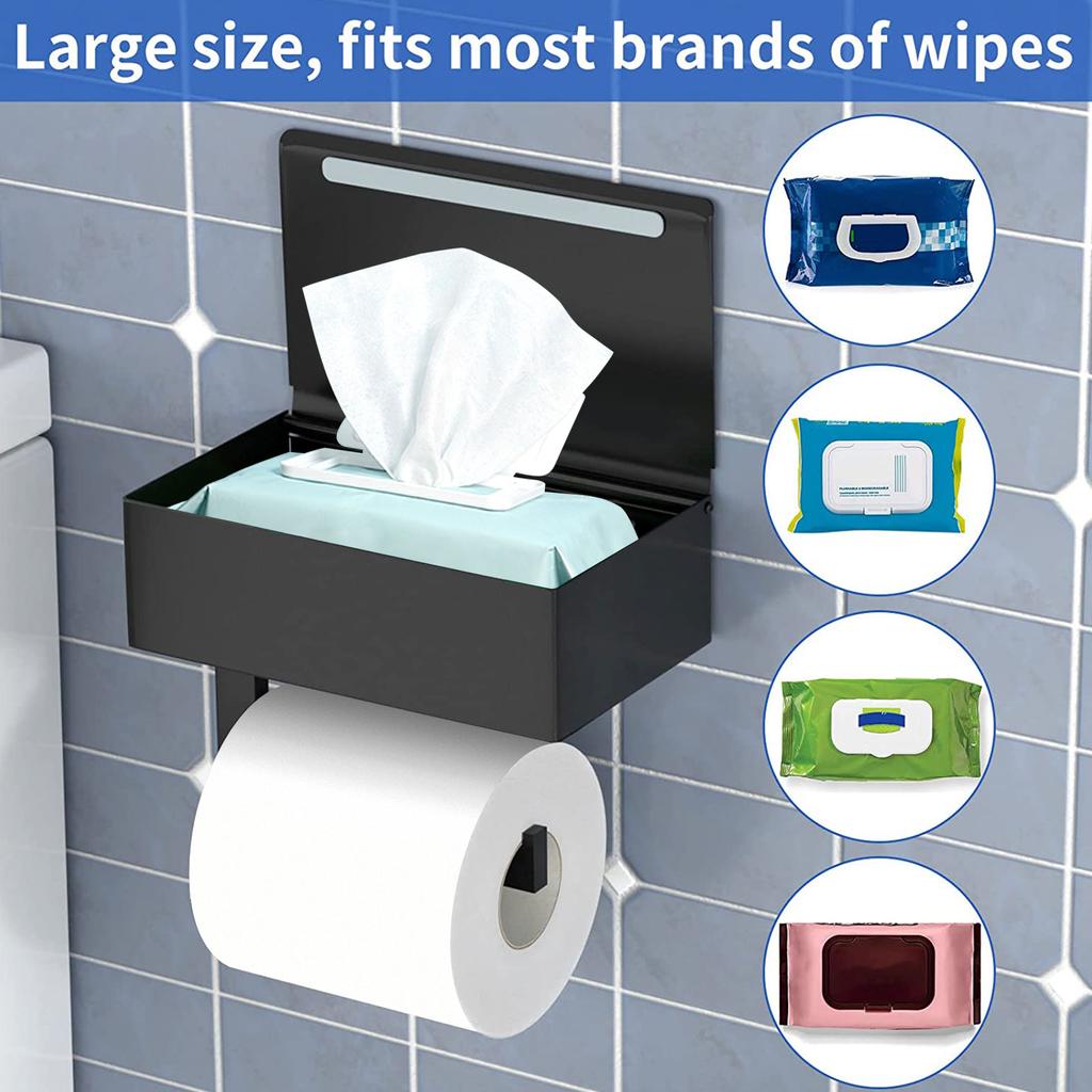 Toilet Paper Holder With Wipes Dispenser Flushable Wet Wipes Dispenser For Bathroom Wipe Storage Shelf Stainless Steel Wall