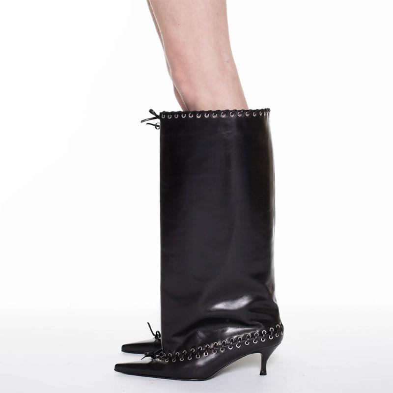 

Fashion 2025 New Sharp Pointed Fashionable Buckle Heel Boots Fashion Versatile Cool Boot Women Brown Long Boots Women Shoes 35