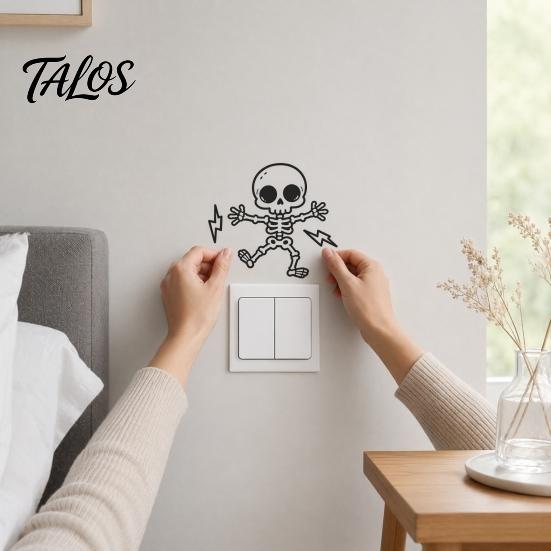 Talos Halloween Skeleton Light Switch Sticker, Decal, Removable Decals, PVC Waterproof Wall Art for Home Bedroom Living Room Entrance Decor
