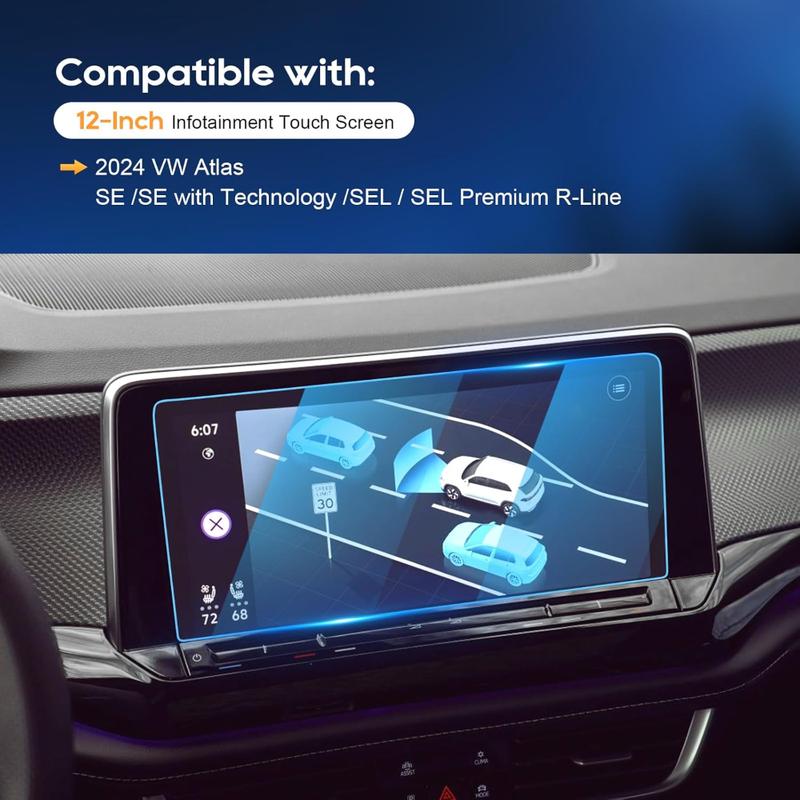 12 Inch Car Navigation Screen Protector For Volkswagen Atlas 2024 Tempered Glass 9H Hardness Scratch Resistant Protective Film