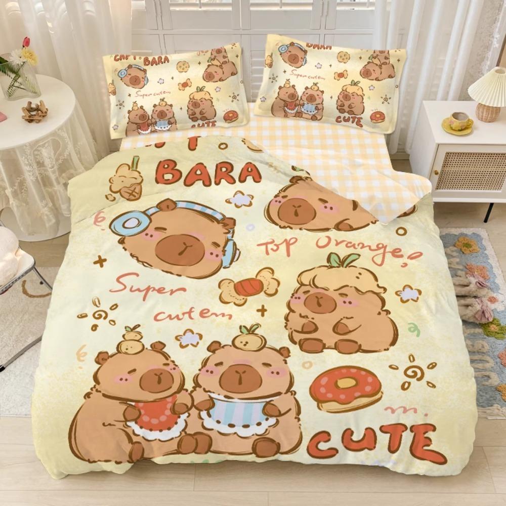 

Милый капибара Пододеяльник Наволочка Постельное белье Украшение спальни для мальчика/девочки Детский подарок Односпальный Двуспальный Большой размер Молния Пододеяльник 260x220cm