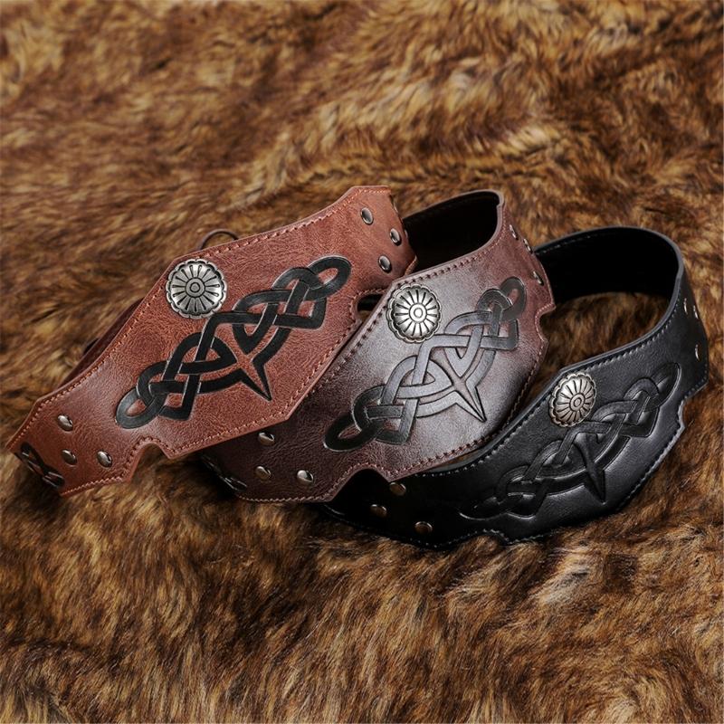 Medieval Embossed Leather Headband Men Medieval Leather Headpiece Medieval Outfit Accessories for Halloween Cosplay