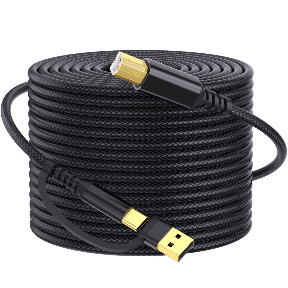 2m USB/Type-C to Square USB Type-B 2 in 1 Printer Cable Braided Printing Connection Cord