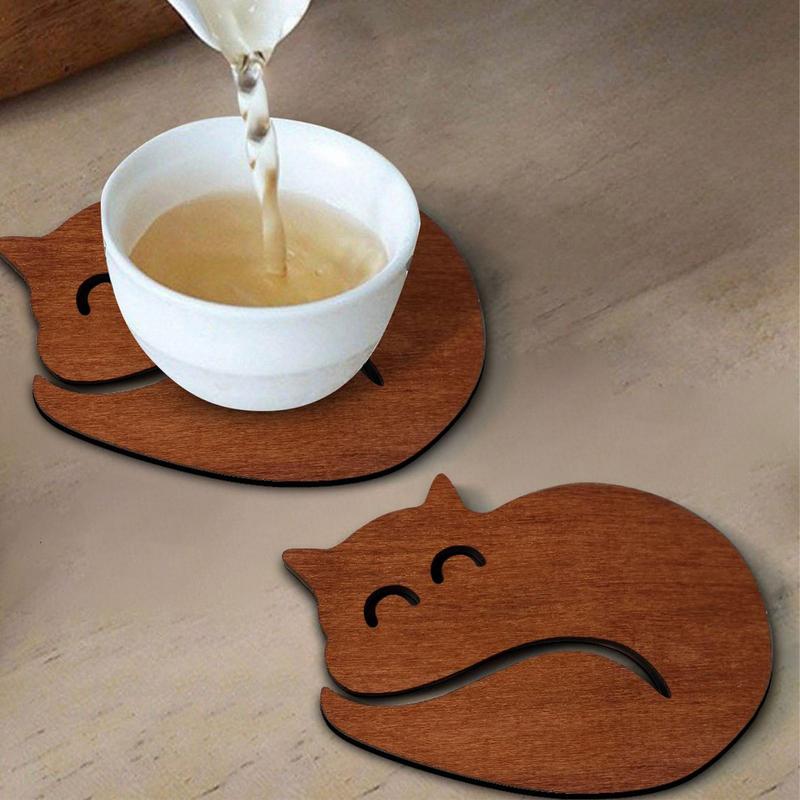 Wood Coasters Cat Shaped Coasters Set Rustic Coasters Heat Insulation Trivet Centerpiece For Coffee Table Drinking supplies