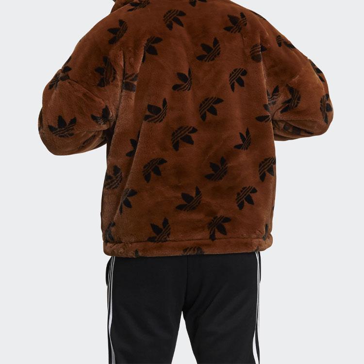 Adidas Trefoil Fleece-Lined Synthetic Fur Sports Jacket - International Size Unisex Outerwear Brown HI4657