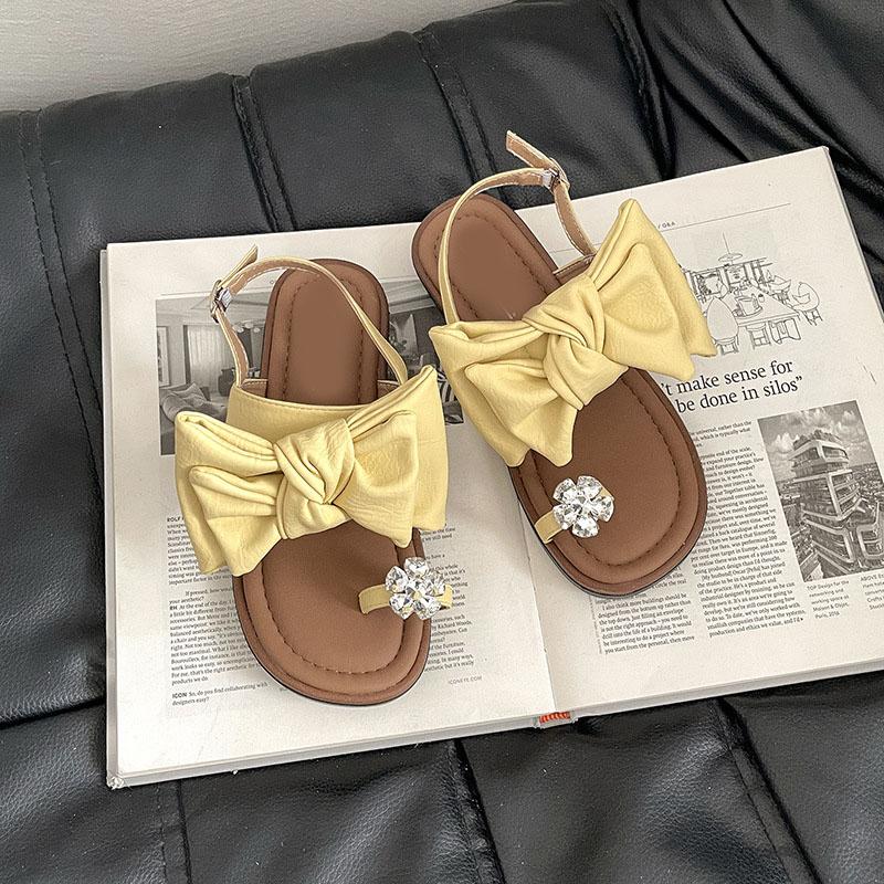 Fashion Comemore Bowknot Rhinestone Women Summer Sandals Flat Bottom Casual Clip-toe Soft Sole Outdoor Back Strap Sandales for Women