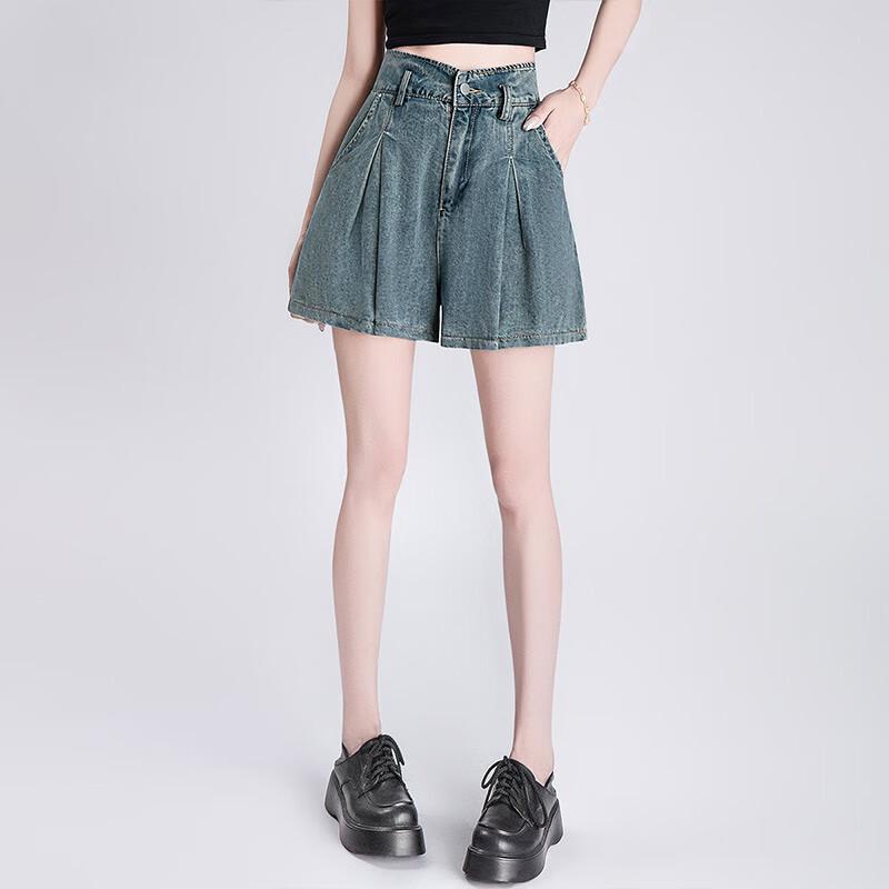 Women's High-Waist Washed Wide-Leg Denim Shorts