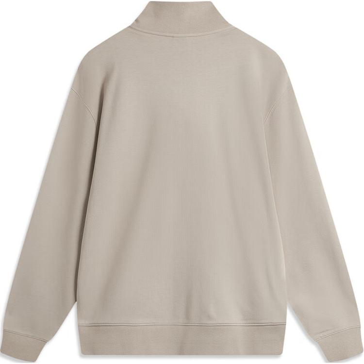 Li Ning Sports Trend Series Solid Color Zipper Stand Collar Comfortable Breathable Loose Sweatshirt Men sweatshirt Khaki AWDU847-1