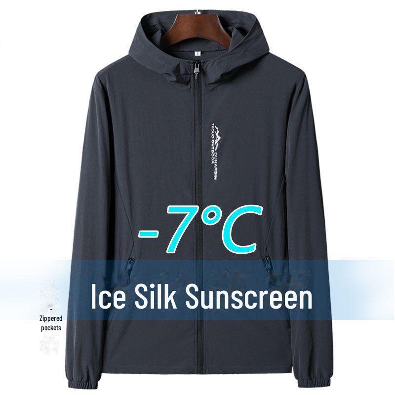 Men's Ice Silk UV Protection Hooded Jacket - Breathable, Lightweight Sunproof for Summer Sports & Fishing.