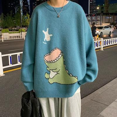 Autumn Men's Dinosaur Sweater All-match Personality Round Neck Sweater Hong Kong Style Sweater