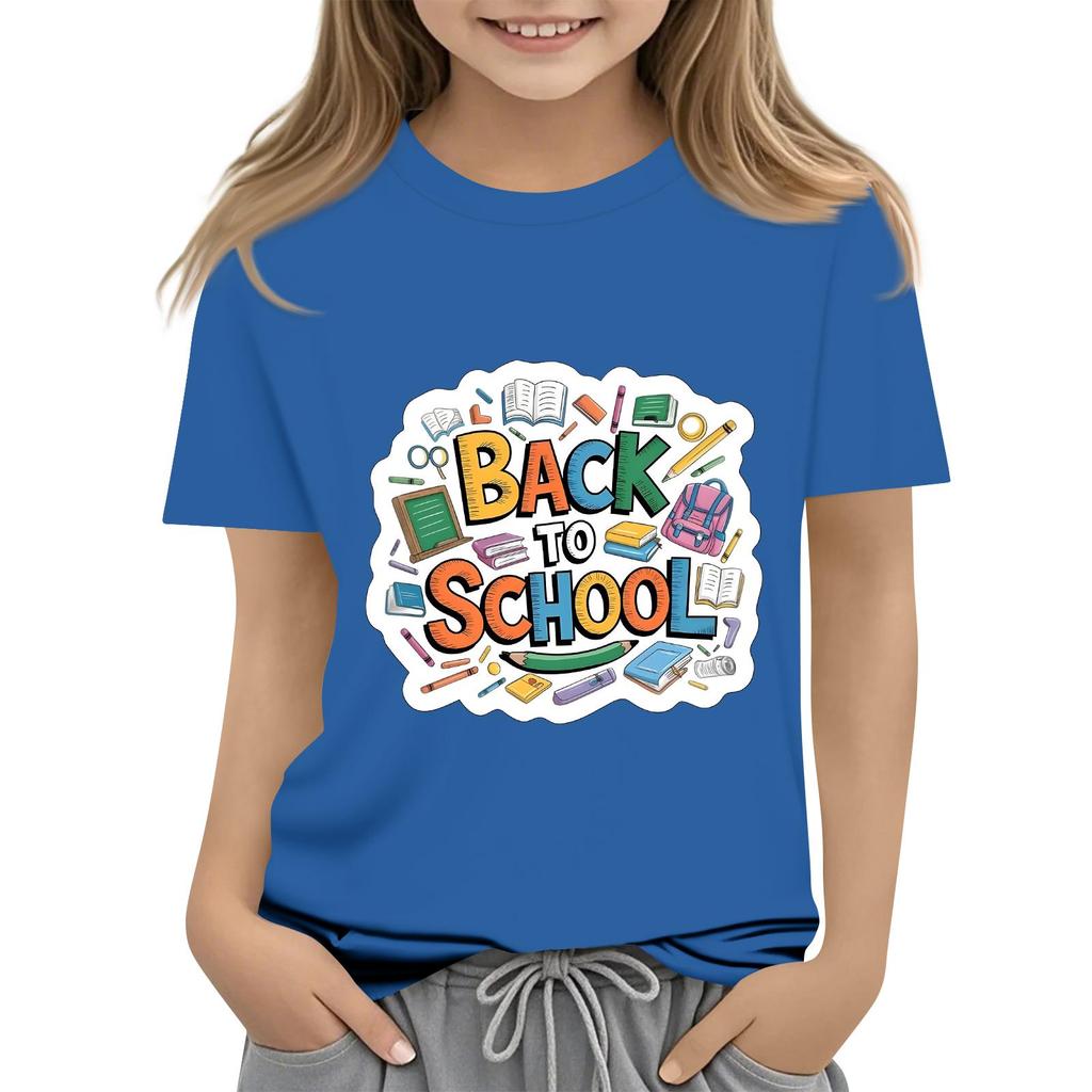 Children's Casual and Fashionable Round-Neck Printed Short-Sleeve Top for Back-to-School