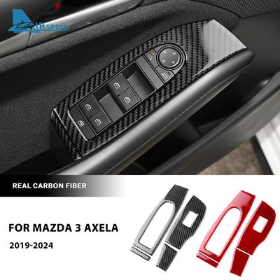 For Mazda 3 BP Axela -2025 Real Soft Carbon Fiber Sticker LHD RHD Car Front Door Window Lift Panel Interior Accessories