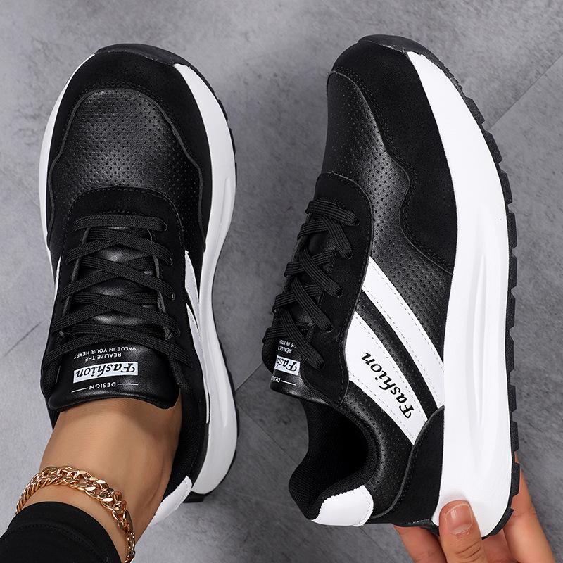 Fashion Thick Sole Running Shoes Women's Breathable PU Leather Casual Sneakers Non-slip Soft Sole Sports Footwear Size 36-43