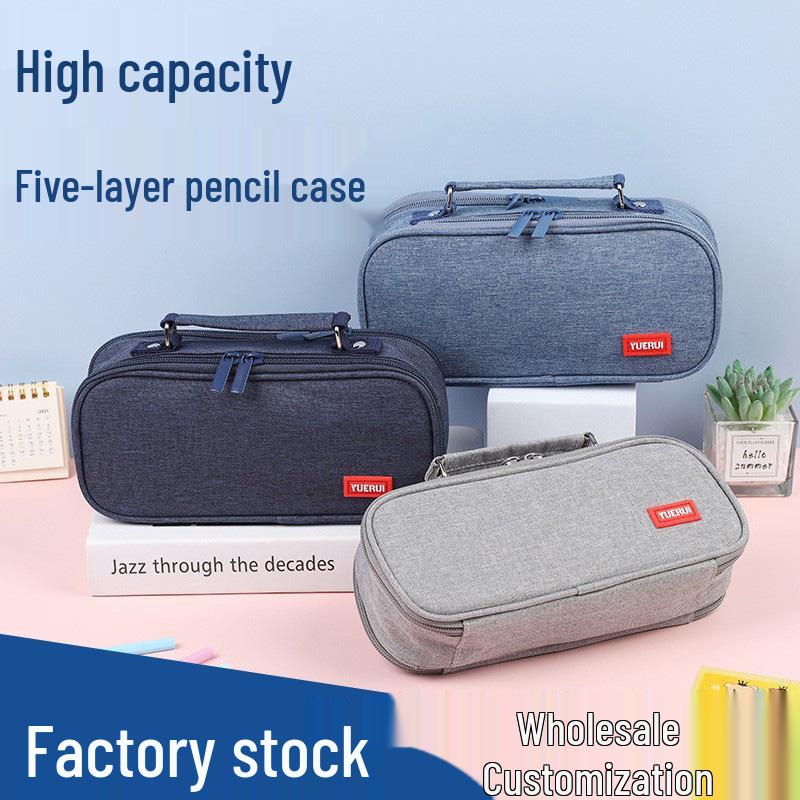 Multi-layer Double Zipper Oxford Cloth Pencil Case: Large Capacity for Junior High & High School Students