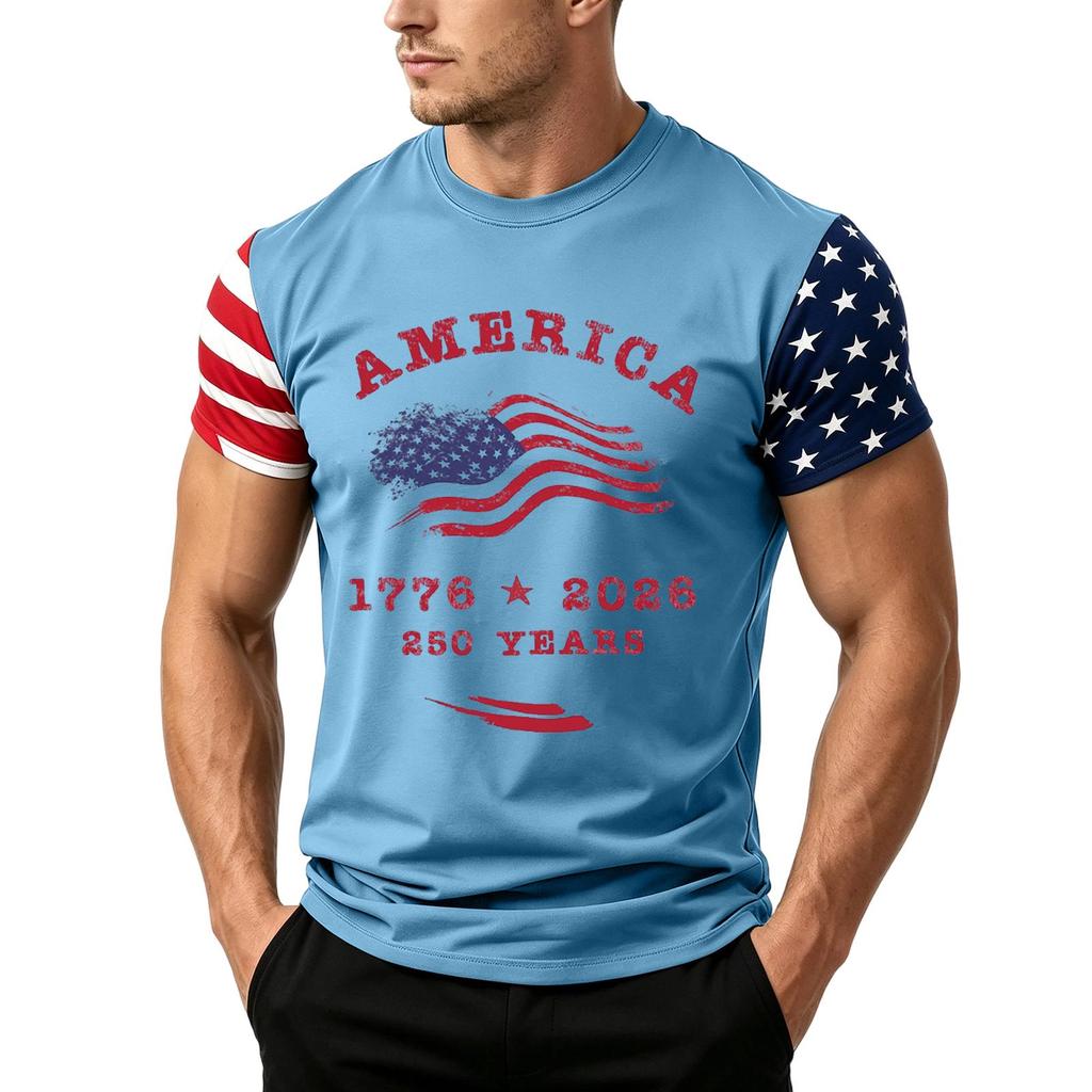 T-shirt da uomo a maniche corte con stampa bandiera Giorno dell'Indipendenza, vestibilità ampia, casual estiva, top per tutti i giorni, stile americano, maglietta grafica patriottica