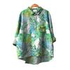 European Retro Artistic Hong Kong Style Plus Size Women's Clothing Turn-down Collar with Leaves Print Loose Mid-Length Casual Long Sleeve Shirt Top
