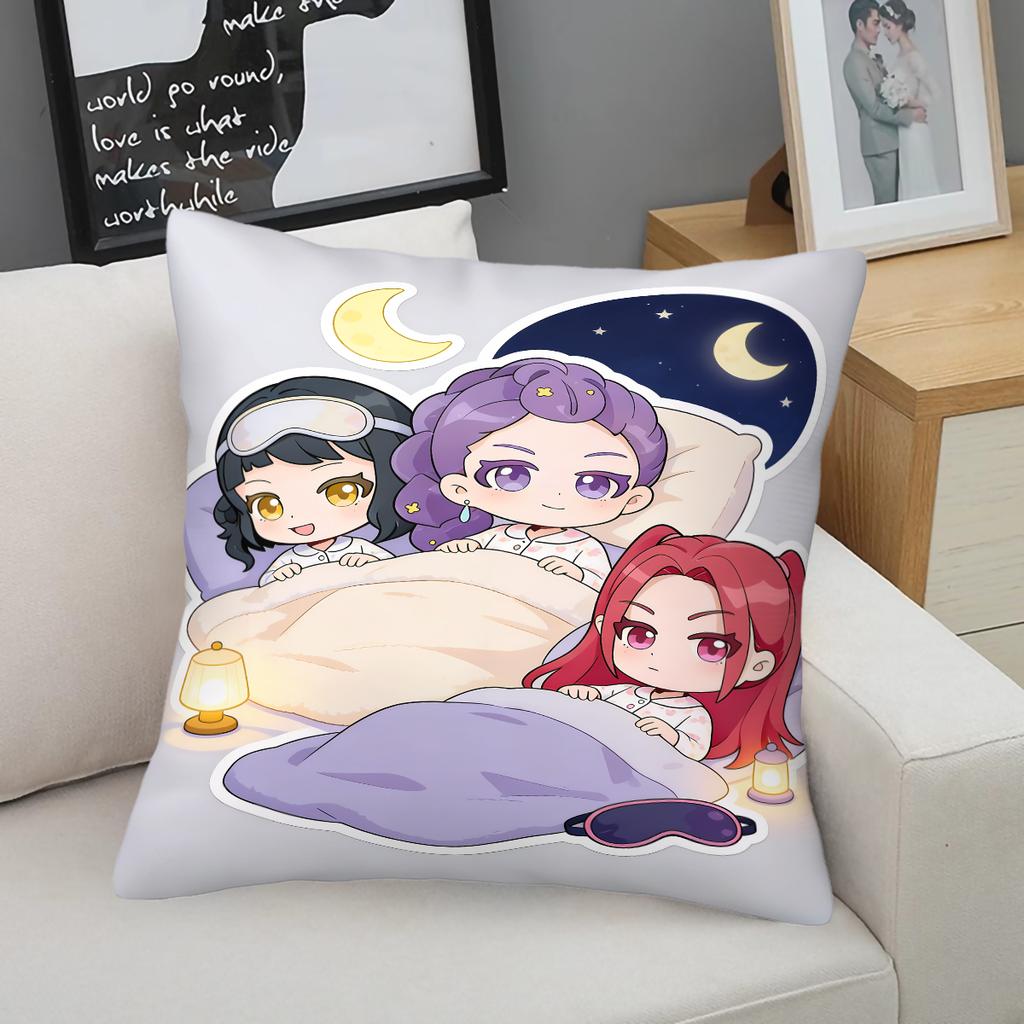 Kpop Style Throw Pillow Decorative Cushion Chibi Anime Girl Sleepover Print For Sofa Bedroom Car Living Room Soft Nap Pillow For Teens