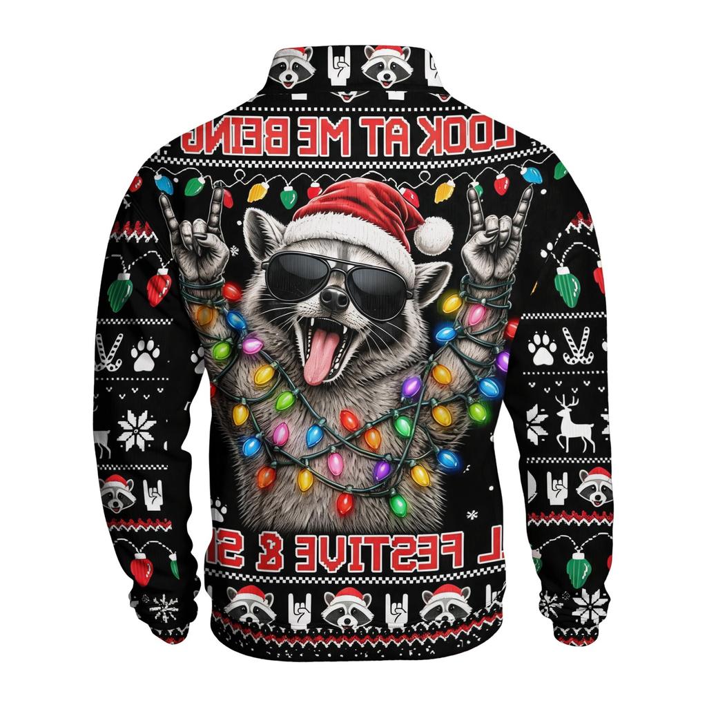 Men's Funny Novelty Christmas Print Button Pullover Hoodie Sweatshirt for Holiday Party