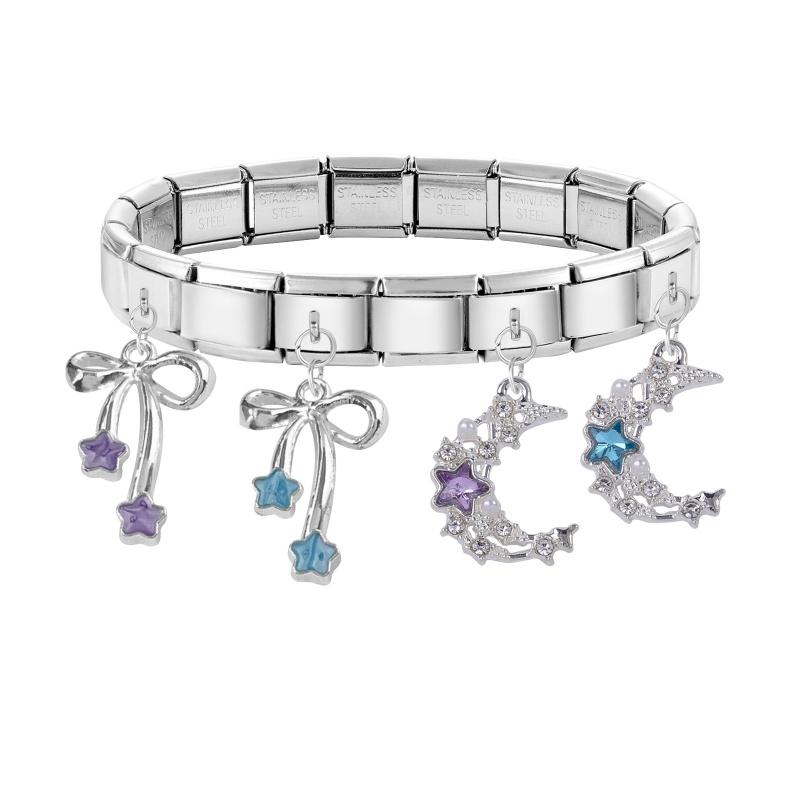 New Shiny Bow Knot Butterfly Moon Star Zircon Pendant Italian Charm Link Fit 9MM Bracelet Stainless Steel Women Men DIY Making