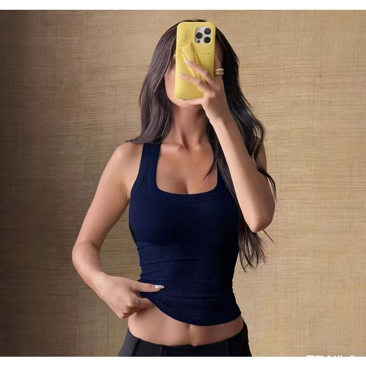 Women's Ribbed Tank Top Slim Fit Square Neck Sleeveless Crop Top Casual Basic Vest