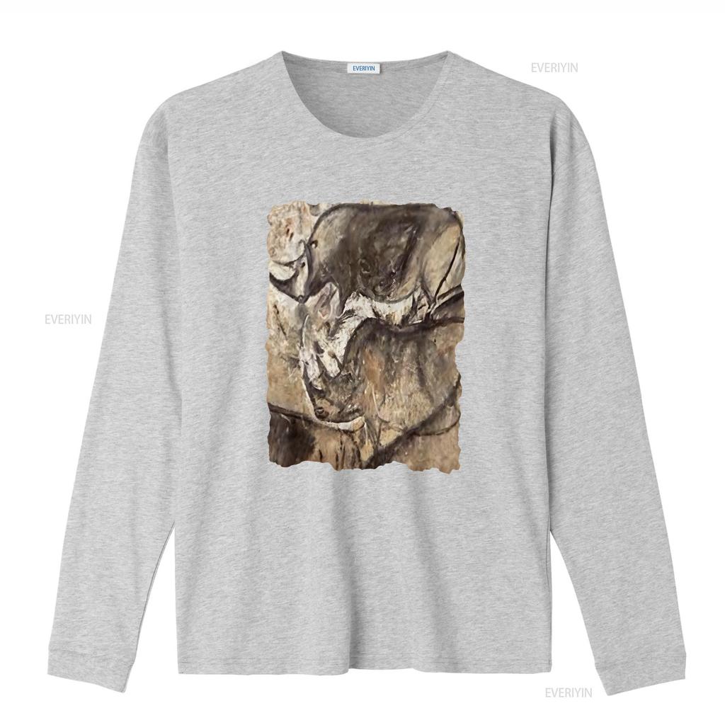 Cave Painting T Shirt Prehistoric Art Rhinos In Chauvet Vintage Washed Designer Clothes Homme Comfortable Streetwear Fashion