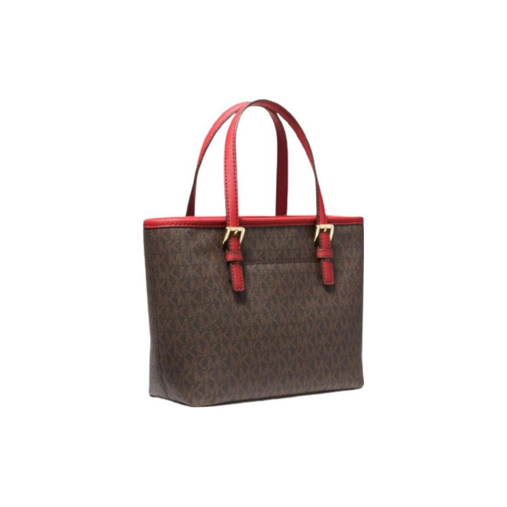 Michael Kors Mk Jet Set Borsa a Tote in Pelle con Logo da Donna Borse a Tote Marrone Scuro Rosso Fuoco 35T9GTVT0B-FLAME