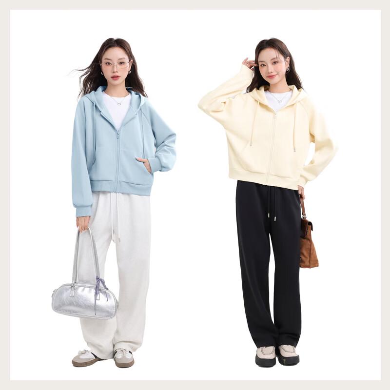 MJ STYLE Women's Casual Loose Fit Short Hooded Zip-Up Sweatshirt