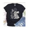 Women's Cotton Black T-Shirt with Floral Bunny and Butterfly Design - Easter Look