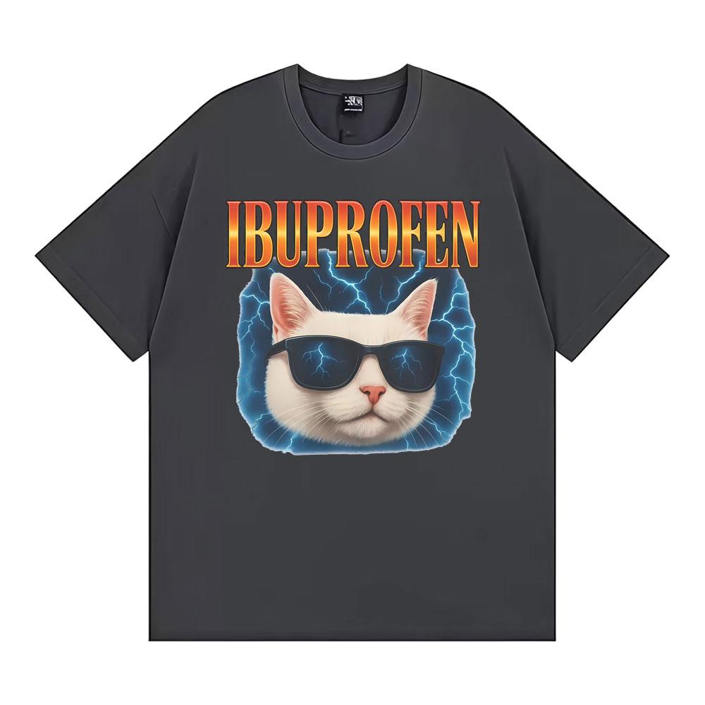 IBUPROFEN Funny Lightning Dank Cat Meme Tshirts Unisexs Clothes Fashion High Street T Shirt Summer Tops Loose 100 Cotton Tshirt