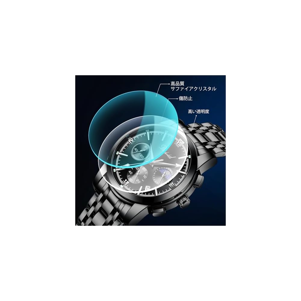 DIZIZID Men's Analog Quartz Chronograph Watch Black Stainless Steel Date Display Waterproof Multi-Function
