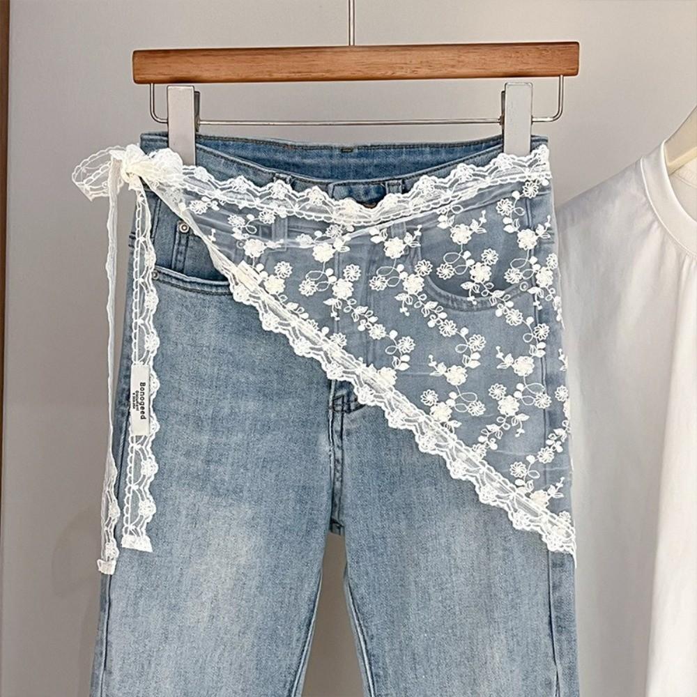 Fashion Flower Embroidery Lace Flower Hair Scarf Thin Cute Mini Lace Skirt Chic Style Bohemian Bandanas for Women