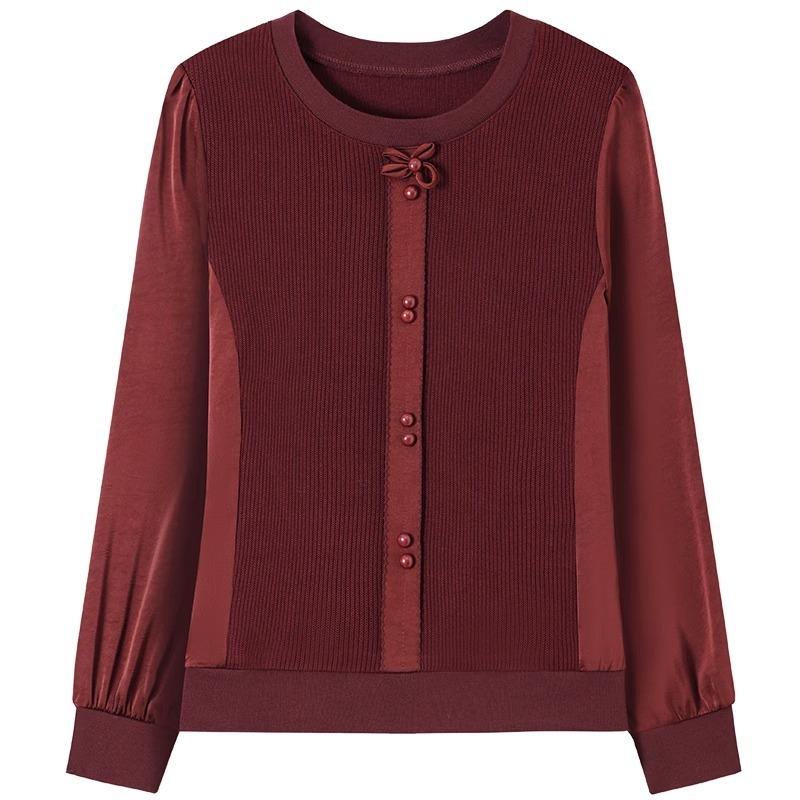 Kleines Hemd Frühling und Herbst Modisches Langarm Neues Modell Frühling Gestricktes Unterhemd für Frauen mittleren Alters und ältere Frauen