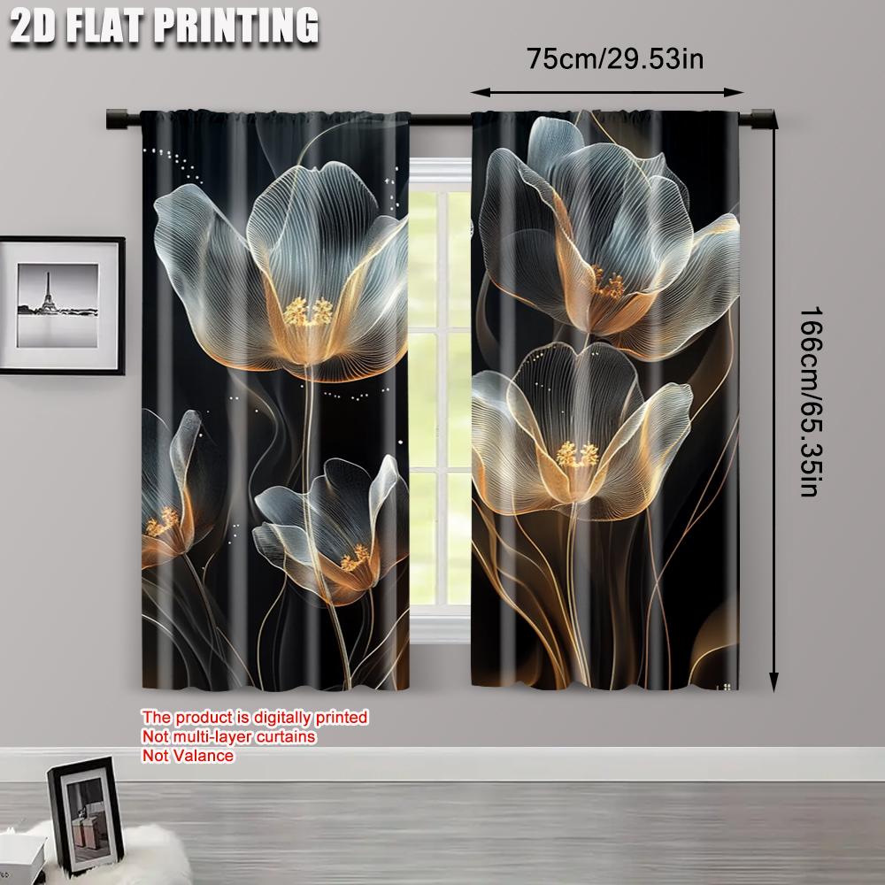 2pcs   Minimalist Curtains 2D print legant Semi-Sheer Floral Versatile Durable Polyester (without rod) Stuff Clearance for Living